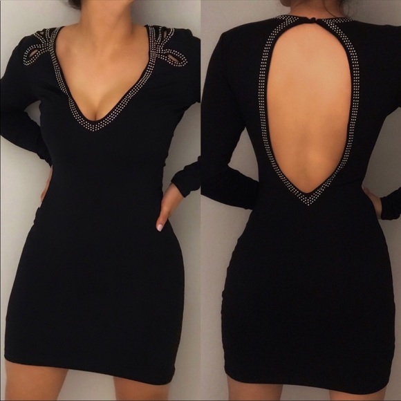 bebe Black Mini Dress with Silver Accents - Picture 1 of 10